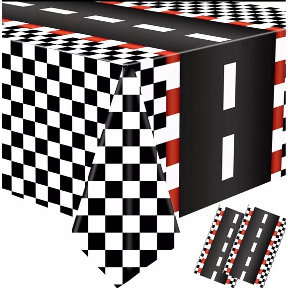 2 PCS Racing Car Plastic Tablecloths Car Theme Disposable Party Black - Picture 1 of 2